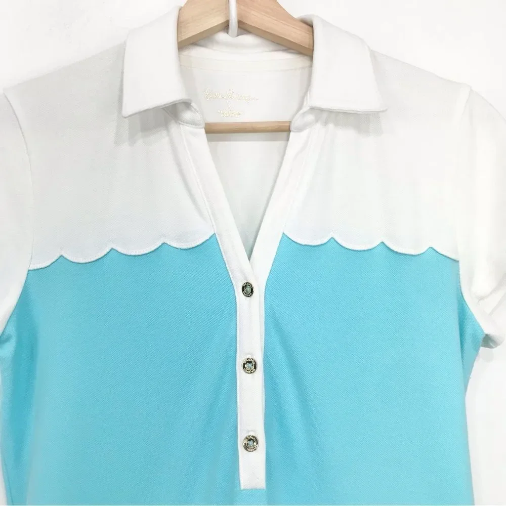 Lilly Pulitzer White and Light Blue Polo Mini Dress - Picture 9 of 16